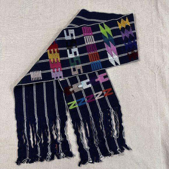Vintage Other - Vintage Mexican Embroidered Woven Heavy Table Runner fringed ends BoHo